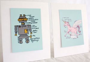 Image of awesome robot + unicorn prints