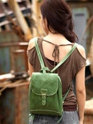 Image of Handmade Genuine Leather Women's Backpack Day Pack Satchel in Green (m16-2)