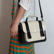 Image of Handmade Artisan Genuine Leather Women's Handbag / Satchel / Messenger Bag - Black with White (m56)