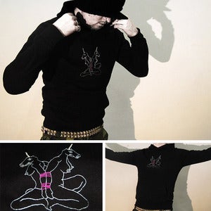 Image of Hand Embroidered Black Unicorn Hoodie 