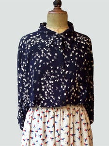 Image of swallow navy bat-sleeves shirt