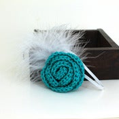 Image of Rose Feathered Elastic Headband in Dark Teal