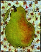 Image of Original Canvas Painting Green Pear w/Squares
