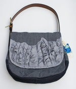 Image of OOAK-- a medium-sized tough ruffles shoulder bag in two shades of grey