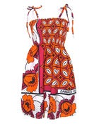 Image of Fair Trade Print Ruched Sun Dress Red