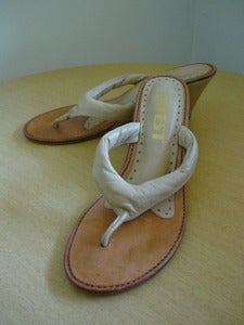 Image of 70s 9 west leather thong wedges