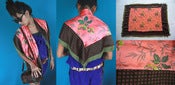 Image of Floral Silk Satin Scarf with green fringe