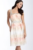 Image of Carmen Marc Valvo Rhinestone Trim Ombré Jacquard Dress 16