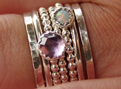 Image of Opal & Amethyst Stackable Birthstones Mothers Rings - Personalized Rings