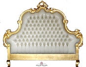Image of Milania Tufted Headboard in Gold Leaf and Cream Faux Leather Upholstery