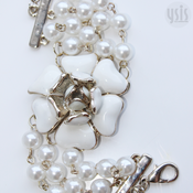 Image of Pearl and Enamel Flower Bracelet