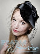 Image of "Lilith" Black Velvet Fascinator Vintage Inspired Avant Garde Veiled Hat 40's 50's Retro UK 