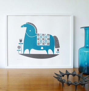 Image of NEW rocking horse print in teal
