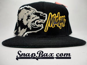 Image of U of M University of Michigan Silver Wolverine Blue Snapback Cap