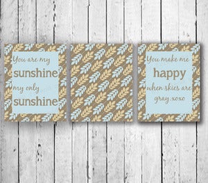 Image of You are my sunshine - set of three prints boy quote poster kids baby nursery
