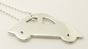 Image of STERLING SILVER ENGRAVED OR HAND STAMPED LARGE HERBIE CAR PENDANT NECKLACE
