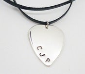 Image of STERLING SILVER ENGRAVED OR HAND-STAMPED GUITAR PIC PENDANT NECKLACE