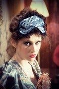 Image of Boudoir sleepmask "Bernice" in blue satin and spotted tulle