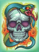 Image of Original Drawing- Skull with blue snake
