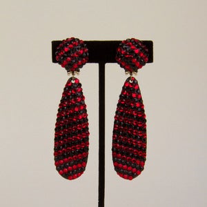 Image of Red and Black 1980's Crystal Clip Earrings