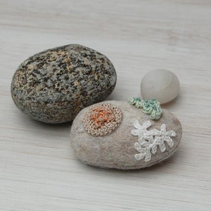 Image of Felt stone and crochet lichen brooch