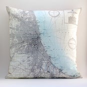 Image of Vintage CHICAGO LAKE FRONT Map Pillow, Made to Order 18" x18" Cover