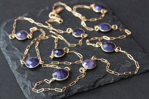 Image of Long Rose Cut Blue Sapphire Station Necklace in 14kt Gold