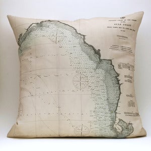 Image of Vintage GULF COAST, FL Map Pillow, Made to Order 18" x18" Cover