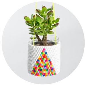 Image of Woven Bead Planter (white with multi colour triangle)