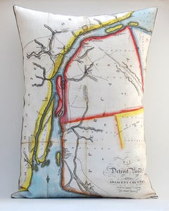 Image of Vintage DETROIT RIVER #1 Map Pillow, Made to Order 16"x22" Cover
