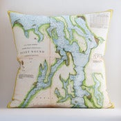Image of Vintage PUGET SOUND Map Pillow, Made to Order 18"x18" Cover