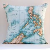 Image of Vintage PHILIPPINES Map Pillow, Made to Order 18" x18" Cover