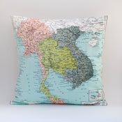 Image of Vintage THAILAND BURMA Map Pillow, Made to Order 15" x15" Cover