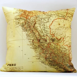 Image of Vintage PERU Map Pillow, Made to Order 18" x18" Cover