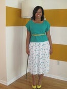 Image of Green and White Accordion Pleat Midi Skirt
