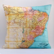 Image of Vintage BRAZIL Map Pillow, Made to Order 18" x18" Cover