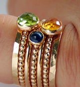 Image of Peridot, Citrine, Sapphire Gold Stackable Birthstones Mothers rings, Personalized Mothers Rings 