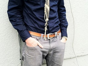 Image of  Hand Crafted American Made Leather Belt Silver Three Piece Buckle