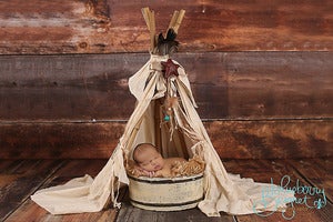 Image of "Vintage" looking and Whimsical Newborn Prop Teepee with Bamboo Poles