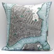 Image of Vintage LOWER MANHATTAN Map Pillow, Made to Order 18" x18" Cover