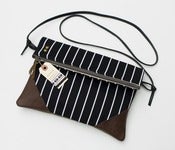 Image of -S O L D O U T- foldover clutch in black + white stripe with a removable strap!