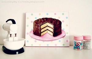 Image of classic chocolate layer cake with polka dots 5x7 Art Print mini plaque