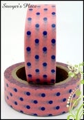Image of Pink with Blue Spot Washi Tape - Japanese Masking Tape - 15mm x 10m