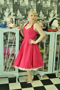 Image of Plain Cerise Halterneck Dress
