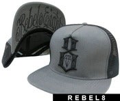 Image of NEW! Rebel 8 Eight Originals Snapback Fitted Hat Collection (Grey/Black)