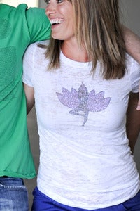 Image of yoga tree pose - burnout t-shirt - white