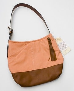 Image of --S O L D -- bright coral + leather two-tone shoulder bag (b)