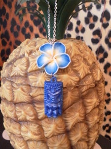 Image of Blue & Yellow Tiki Hawaiian Polymeria Flower necklace