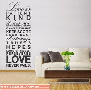 Image of Vinyl Wall Decal Sticker Art, Love is Patient...