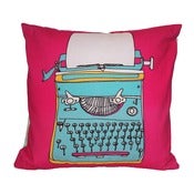 Image of Typewriter Cushion - Blue or Pink Design